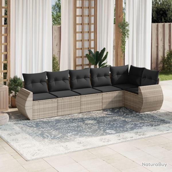 Salon de jardin 6 pcs avec coussins gris clair r�sine tress�e