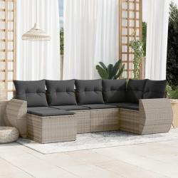 Salon de jardin 6 pcs avec coussins gris clair r&eacute;sine tress&eacute;e