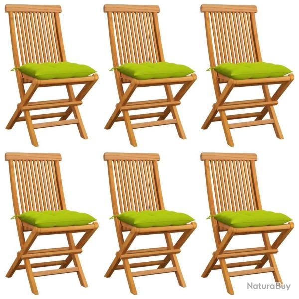Chaises de jardin avec coussins vert vif lot de 6 Bois de teck