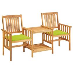 Chaises de jardin avec table &agrave; th&eacute; et coussins Acacia solide
