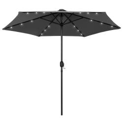 Parasol de jardin et lumi&egrave;res LED m&acirc;t en aluminium anthracite