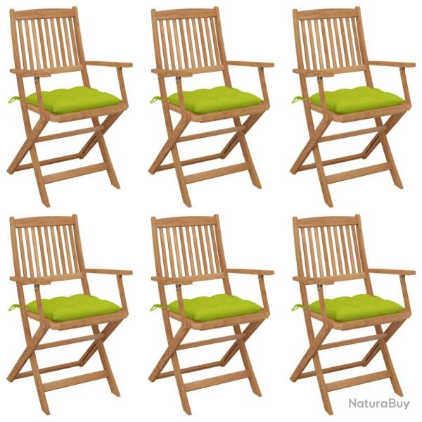Chaises pliables de jardin lot de 6 avec coussins Bois d'acacia