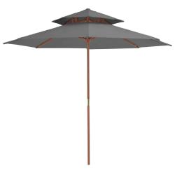 Parasol &agrave; deux &eacute;tages avec m&acirc;t en bois 270 cm anthracite