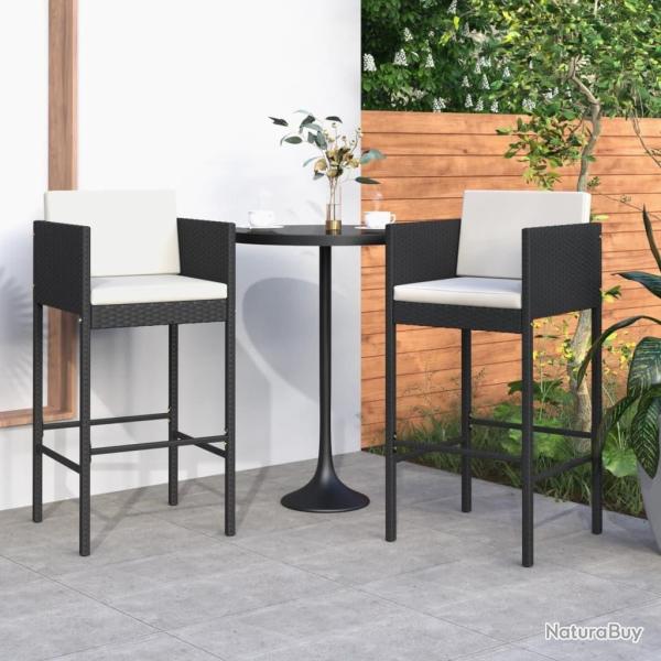 Tabourets de bar lot de 2 avec coussins noir r�sine tress�e