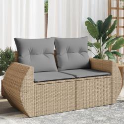 Canap&eacute; de jardin avec coussins 2 places beige r&eacute;sine tress&eacute;e