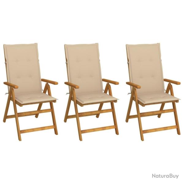 Chaises pliables de jardin lot de 3 avec coussins Bois d'acacia