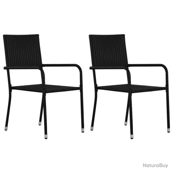 Chaise � d�ner de jardin empilable lot de 2 noir r�sine tress�e