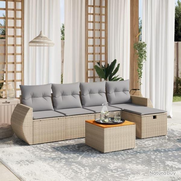 Salon de jardin avec coussins 6pcs m�lange beige r�sine tress�e