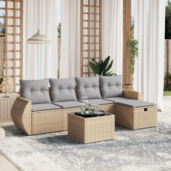 Salon de jardin avec coussins 6pcs m�lange beige r�sine tress�e