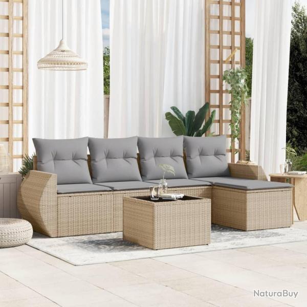 Salon de jardin avec coussins 6 pcs beige r�sine tress�e