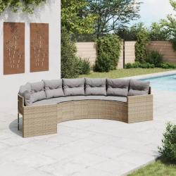Canap&eacute; de jardin avec coussins demi-rond beige r&eacute;sine tress&eacute;e