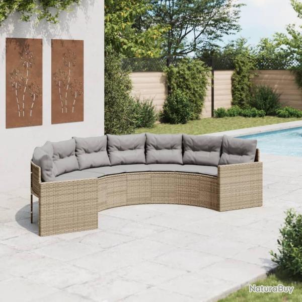 Canap� de jardin avec coussins demi-rond beige r�sine tress�e