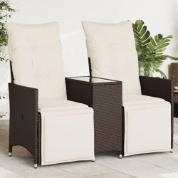 Canap&eacute; de jardin inclinable 2 places avec table marron rotin