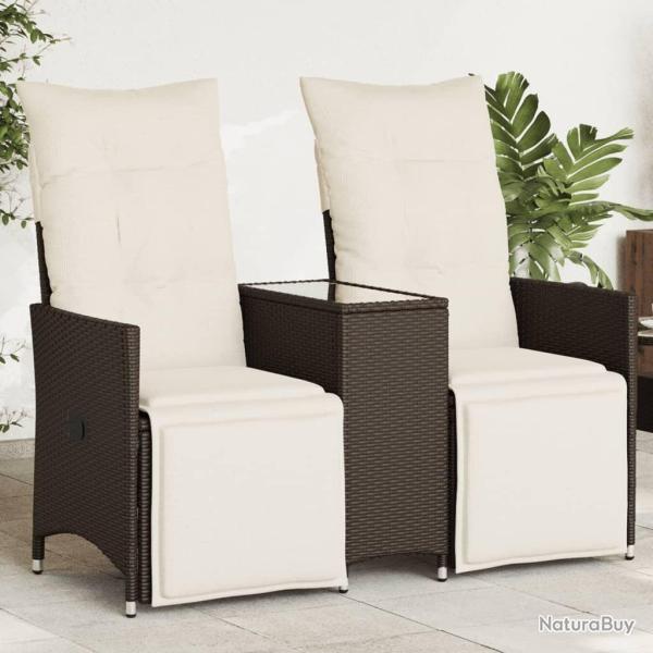 Canap� de jardin inclinable 2 places avec table marron rotin