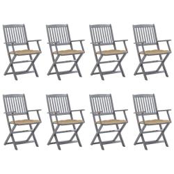 Chaises pliables d'ext&eacute;rieur lot de 8 et coussins Bois d'acacia