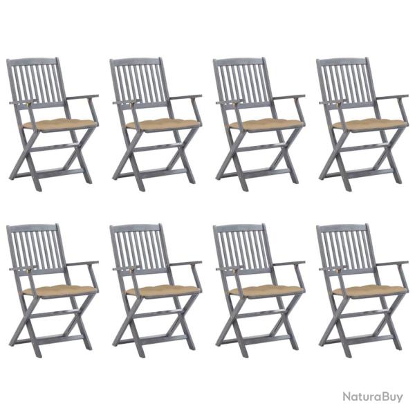 Chaises pliables d'ext�rieur lot de 8 et coussins Bois d'acacia