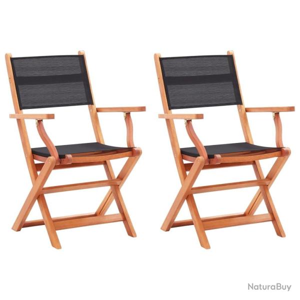 Chaises pliables de jardin lot de 2 Noir Eucalyptus textilne