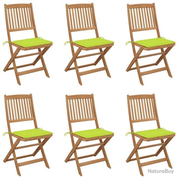Chaises pliables de jardin lot de 6 avec coussins Bois d'acacia