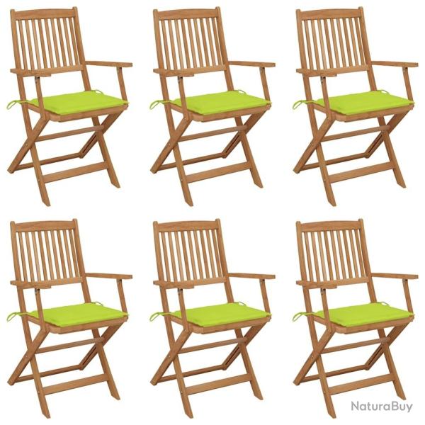 Chaises pliables de jardin lot de 6 avec coussins Bois d'acacia