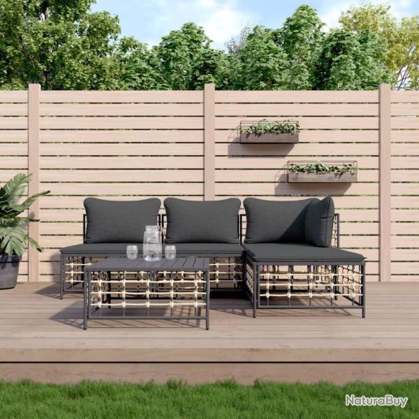Salon de jardin 5 pcs avec coussins anthracite r�sine tress�e