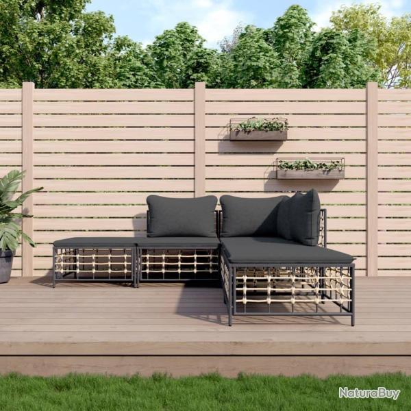 Salon de jardin 5 pcs avec coussins anthracite r�sine tress�e