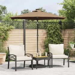 Parasol de jardin avec LED m&acirc;t en acier taupe 225x225x212 cm