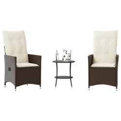 Ensemble de bistro 3 pcs avec coussins marron r&eacute;sine tress&eacute;e
