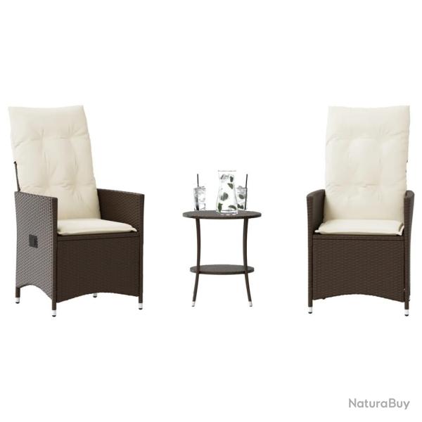 Ensemble de bistro 3 pcs avec coussins marron r�sine tress�e