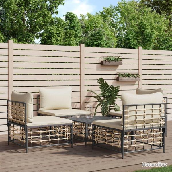 Salon de jardin 5 pcs avec coussins anthracite rsine tresse