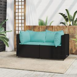 Canap&eacute;s d'angle de jardin et coussins 2pcs Noir R&eacute;sine tress&eacute;e
