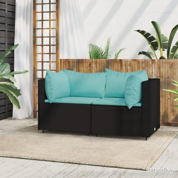 Canap�s d'angle de jardin et coussins 2pcs Noir R�sine tress�e