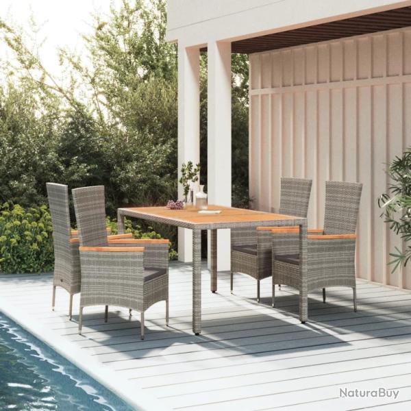 Ensemble � manger de jardin 5 pcs coussins gris r�sine tress�e