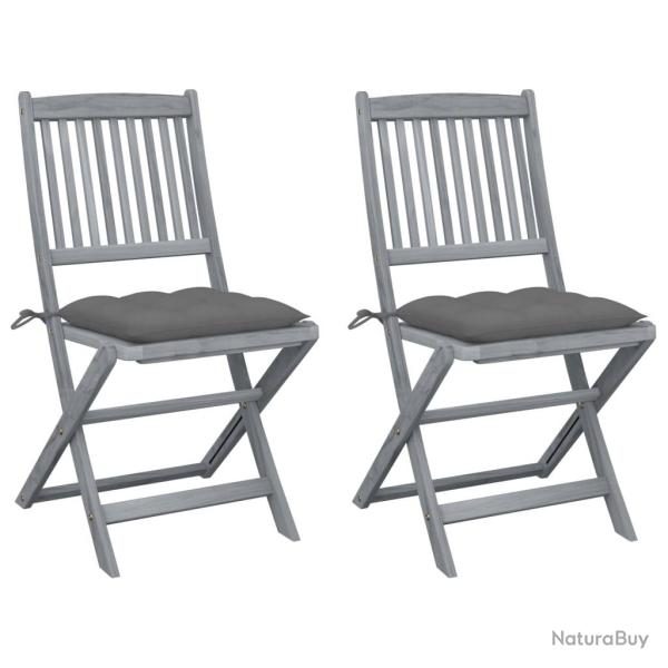 Chaises pliables d'extrieur lot de 2 et coussins Bois d'acacia