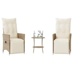 Ensemble de bistro 3 pcs avec coussins beige r&eacute;sine tress&eacute;e