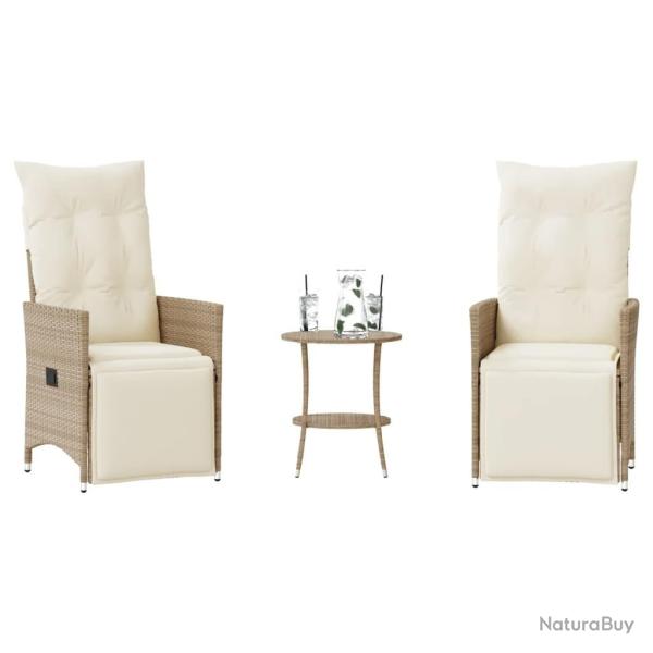 Ensemble de bistro 3 pcs avec coussins beige r�sine tress�e