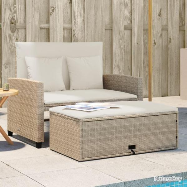 Canap� de jardin avec coussins 2 places beige r�sine tress�e