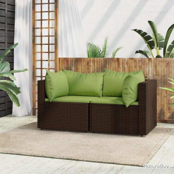 Canap�s d'angle de jardin et coussins2pcs marron r�sine tress�e
