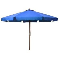 Parasol d'ext&eacute;rieur avec m&acirc;t en bois 330 cm Bleu azur&eacute;