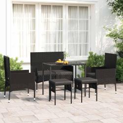 Salon de jardin 6 pcs avec coussins Noir R&eacute;sine tress&eacute;e