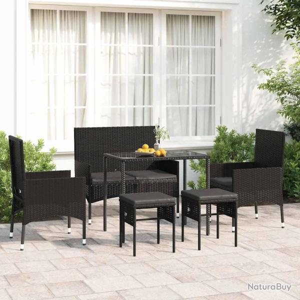 Salon de jardin 6 pcs avec coussins Noir R�sine tress�e
