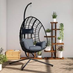 Chaise suspendue oeuf support anthracite rotin et acier