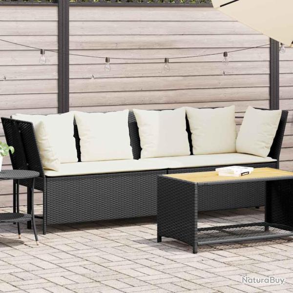 Canap� de jardin avec coussins Noir R�sine tress�e