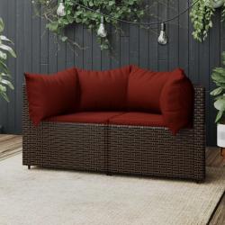 Canap&eacute;s d'angle de jardin et coussins2pcs marron r&eacute;sine tress&eacute;e