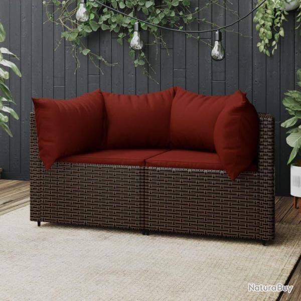 Canap�s d'angle de jardin et coussins2pcs marron r�sine tress�e