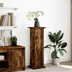Pi&eacute;destal avec rangement ch&ecirc;ne fum&eacute; 31x30x90 cm bois ing&eacute;nierie