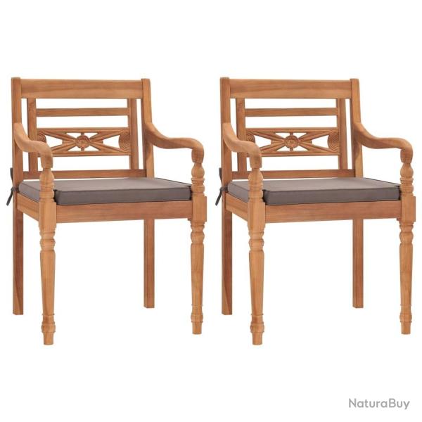 Chaises Batavia lot de 2 avec coussins gris fonc Bois de teck