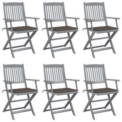 Chaises pliables d'ext&eacute;rieur lot de 6 et coussins Bois d'acacia