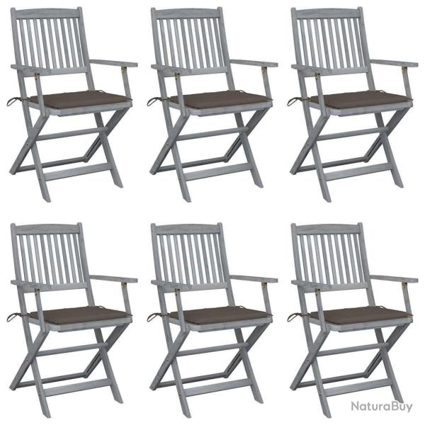 Chaises pliables d'ext�rieur lot de 6 et coussins Bois d'acacia