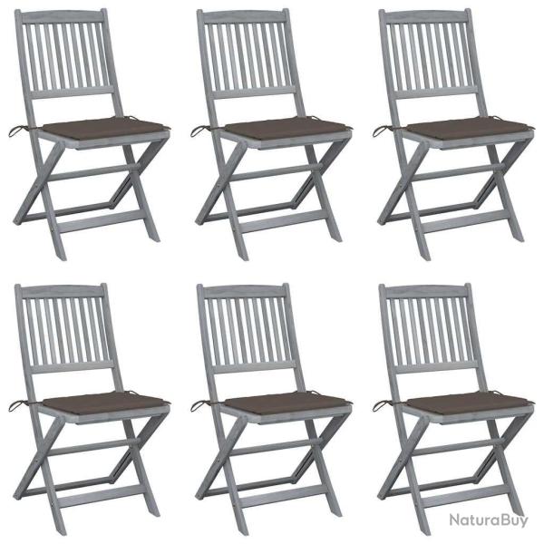 Chaises pliables d'extrieur lot de 6 et coussins Bois d'acacia