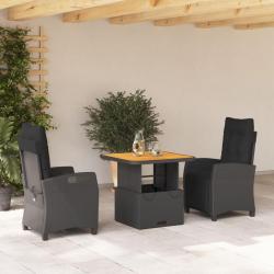 Ensemble &agrave; manger de jardin avec coussins 3 pcs Noir